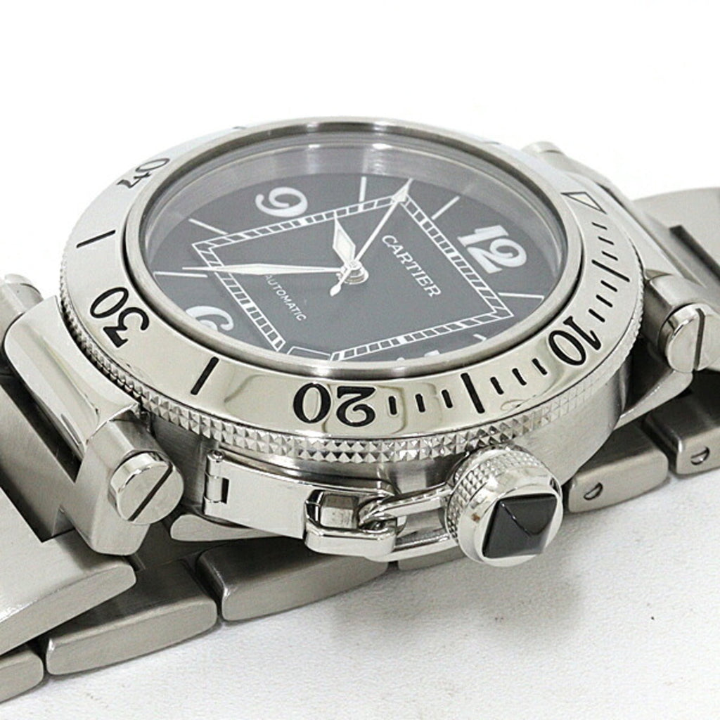 Pre-Owned Cartier Pasha Seatimer W31077M7 Men's Watch, Black Dial, Stainless Steel, Automatic...