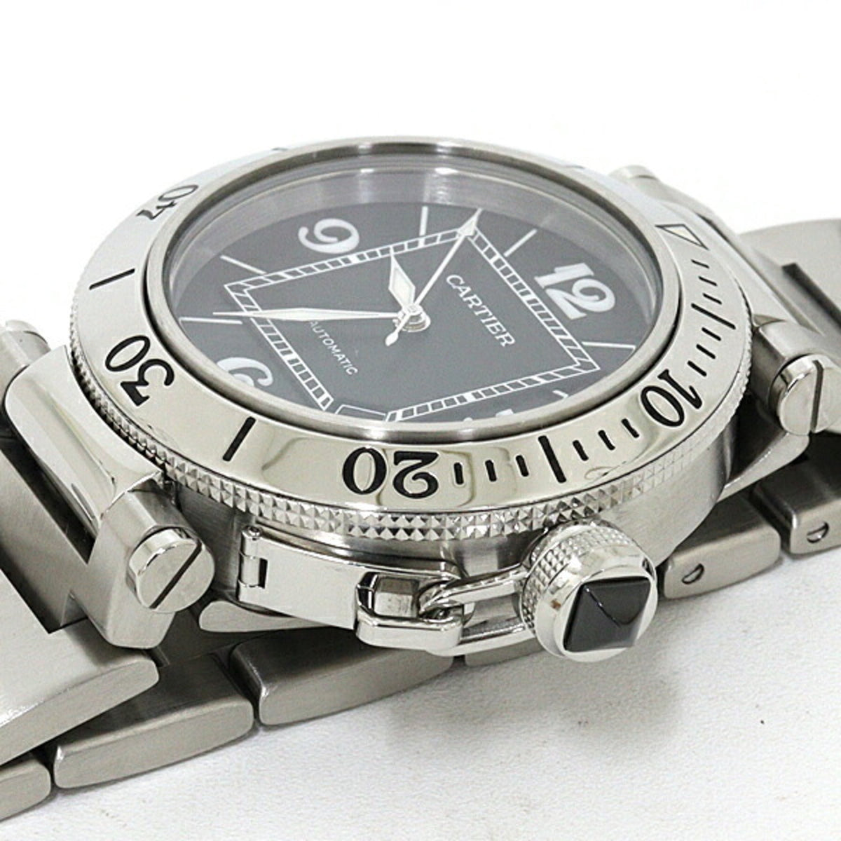 Pre-Owned Cartier Pasha Seatimer W31077M7 Men's Watch, Black Dial, Stainless Steel, Automatic...