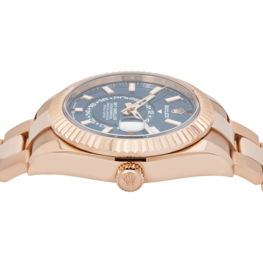 Pre-Owned Rolex Sky-Dweller 42MM 336935 Blue Dial Fluted Bezel 18K Rose Gold Oyster Bracelet