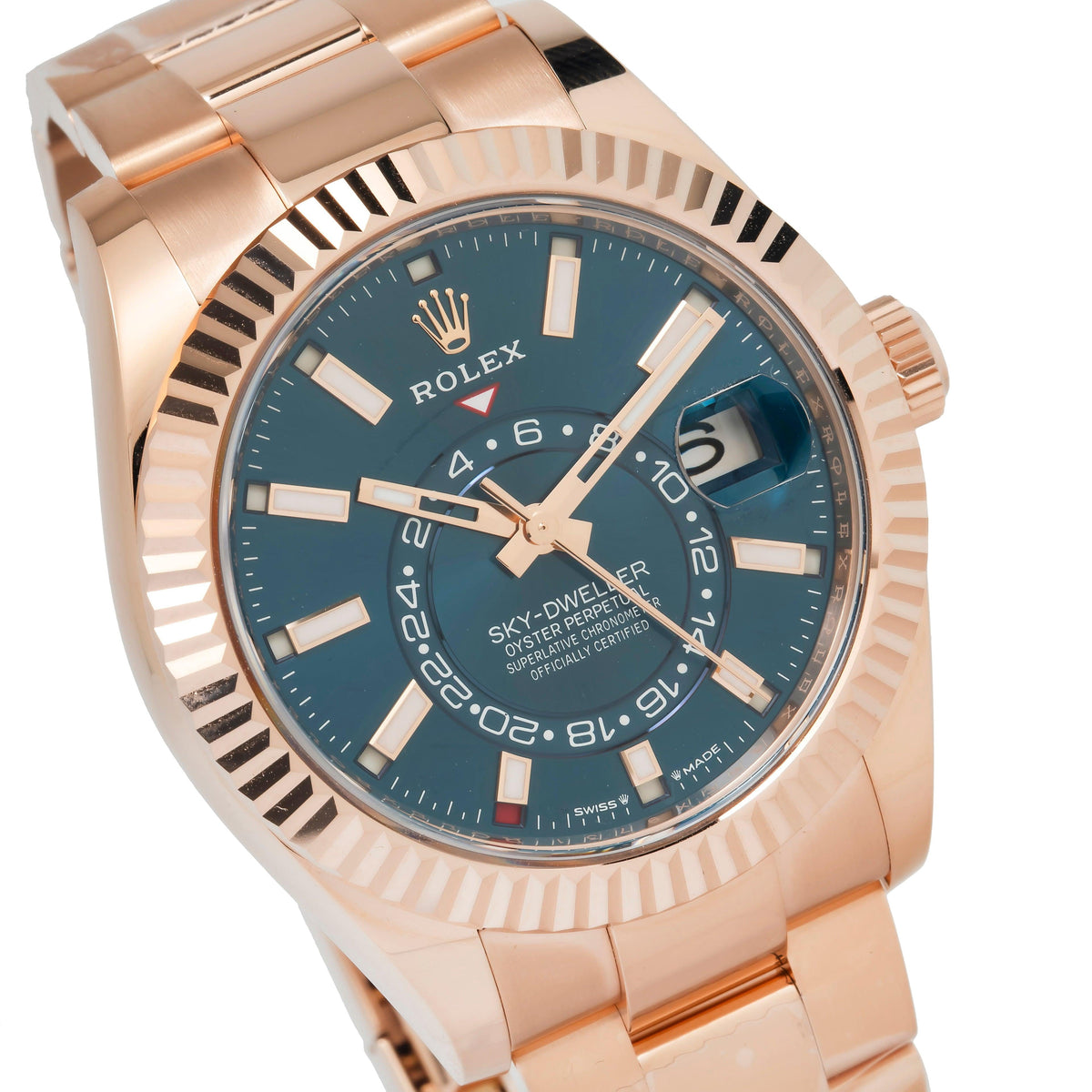 Pre-Owned Rolex Sky-Dweller 42MM 336935 Blue Dial Fluted Bezel 18K Rose Gold Oyster Bracelet
