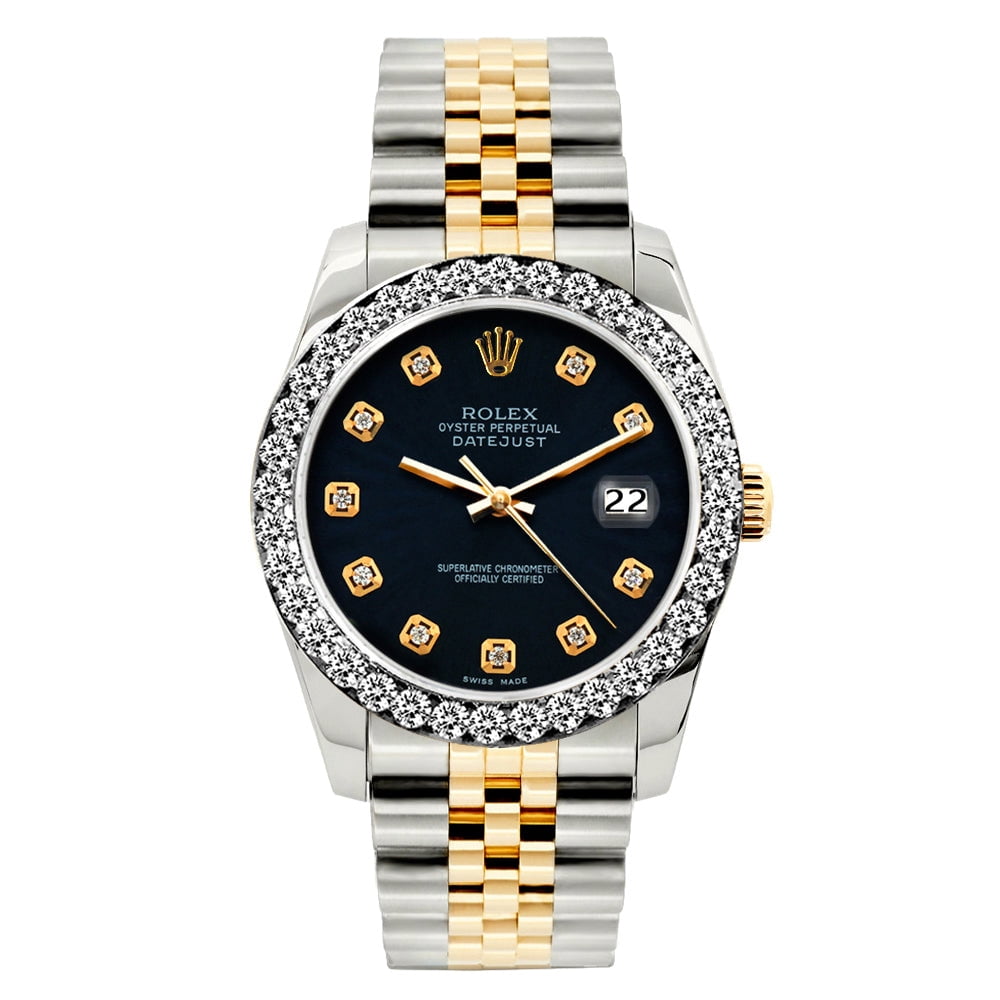 Pre-Owned Rolex Datejust 26mm Black Dial Two-Tone Bracelet Watch With Diamond Bezel