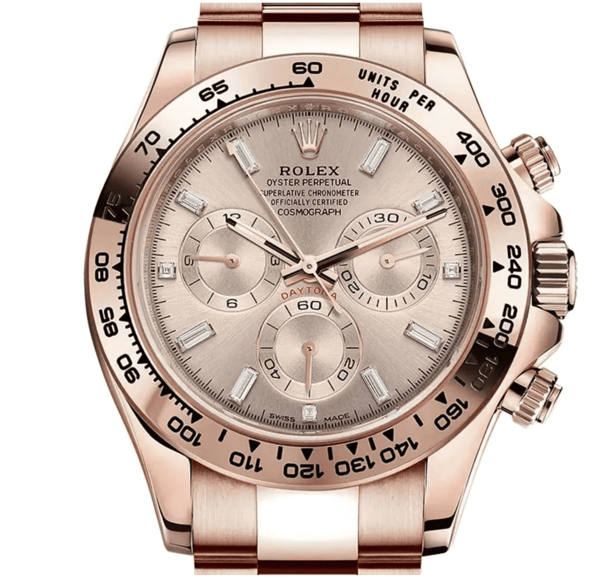Pre-Owned Rolex Daytona Rose Gold with Pink Champagne Dial with Diamond Baguette Hour Markers 116505