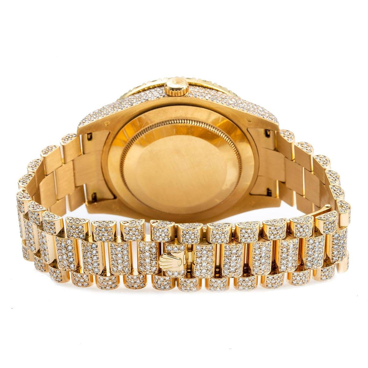 Pre-Owned Rolex Day-Date II 41MM 218238 Diamond Paved Red Roman Dial Diamond Bezel 18K Yellow Gold Full Diamond President Bracelet 21.75ct