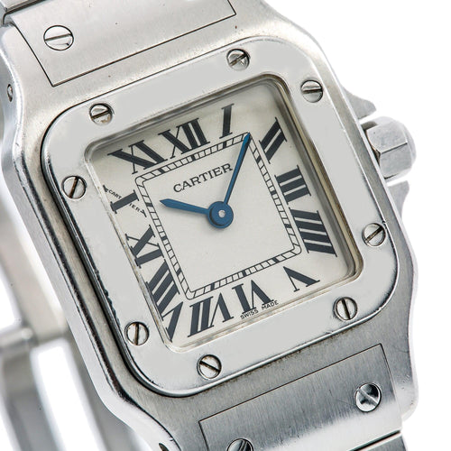Pre-Owned Cartier Santos Galbee W20056D6 24MM White Dial With Stainless Steel Bracelet