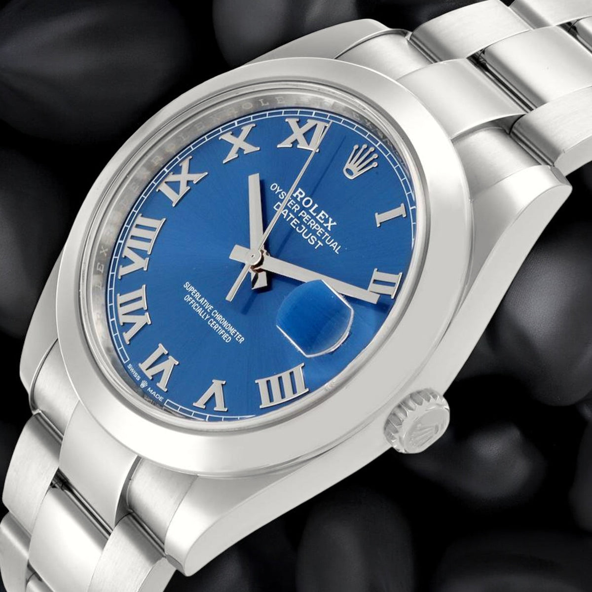 Pre-Owned Rolex Datejust 41 Blue Roman Dial Ref 126300 Smooth Bezel Steel Mens Watch