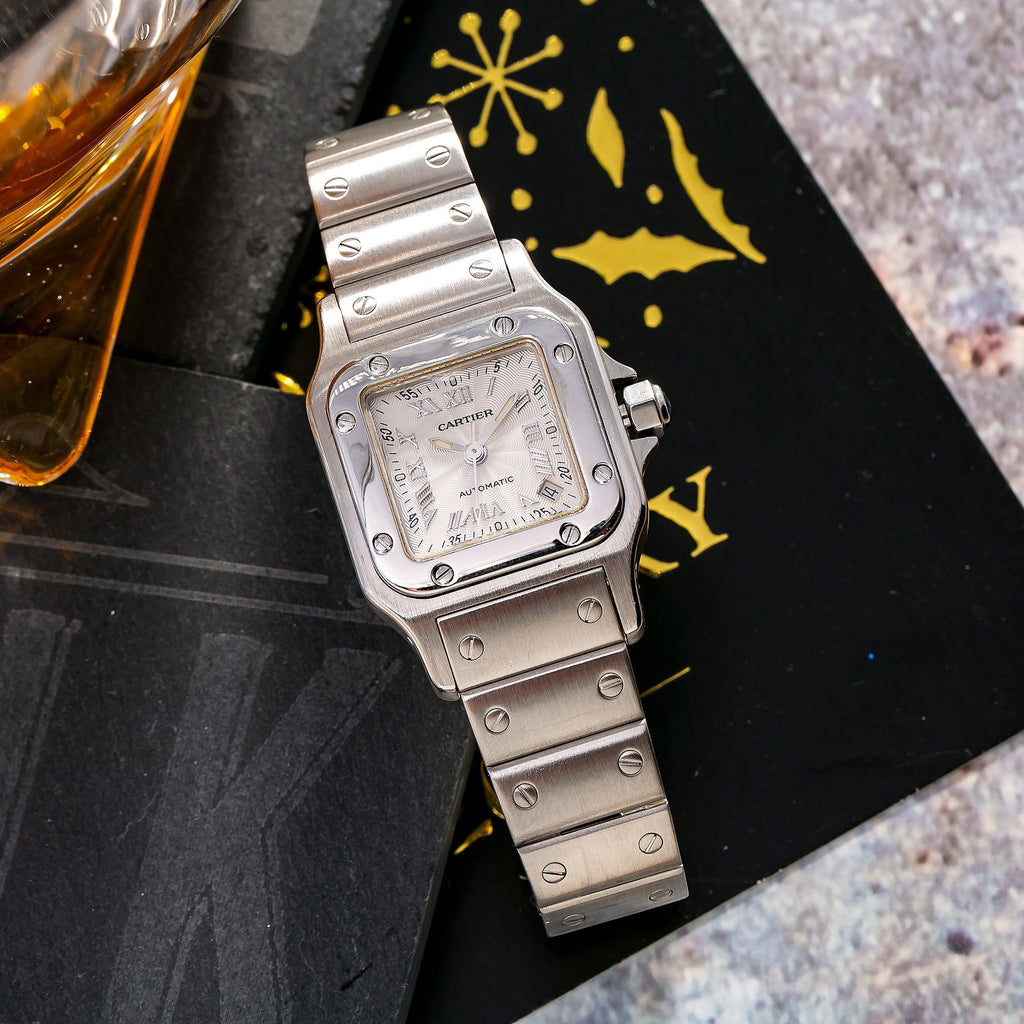 Pre-Owned Cartier Santos Galbée 24MM W20040D6 / 2423 Silver Roman Dial Stainless Steel Bracelet