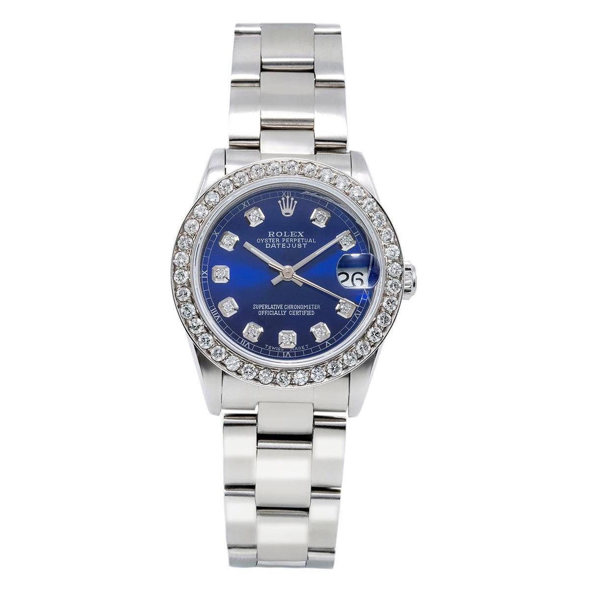 Pre-Owned Rolex Datejust 31MM 78240 Blue Diamond Dial Diamond Bezel Stainless Steel Oyster Bracelet 1.05ct