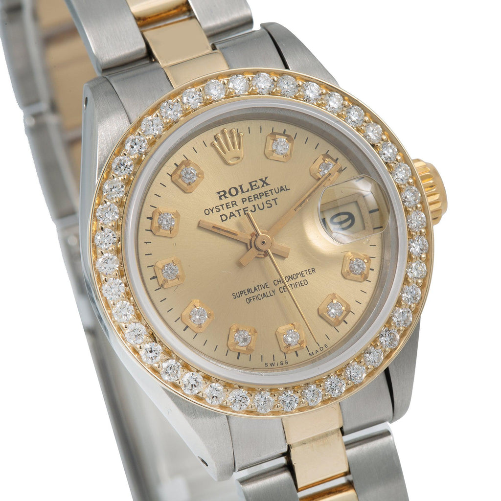 Pre-Owned Rolex Datejust 26MM 6917 Champagne Diamond Dial Diamond Bezel Two Tone Yellow Gold Oyster Bracelet 0.9ct