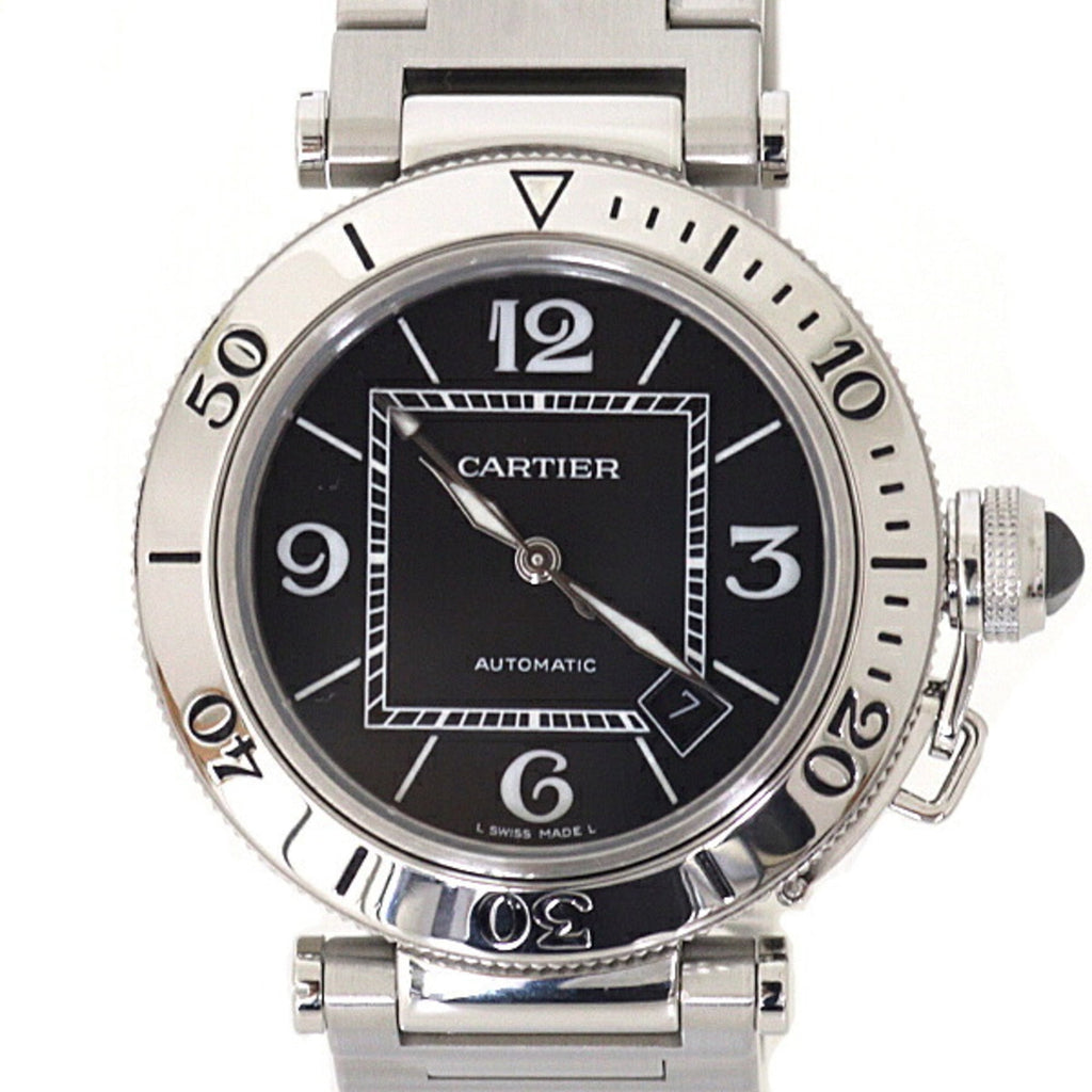 Pre-Owned Cartier Pasha Seatimer W31077M7 Men's Watch, Black Dial, Stainless Steel, Automatic...