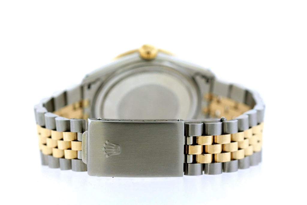 Pre-Owned Rolex Datejust 36MM 16233 Champagne Pattern Roman Dial Diamond Bezel Two Tone Yellow Gold Jubilee Bracelet 1.2ct