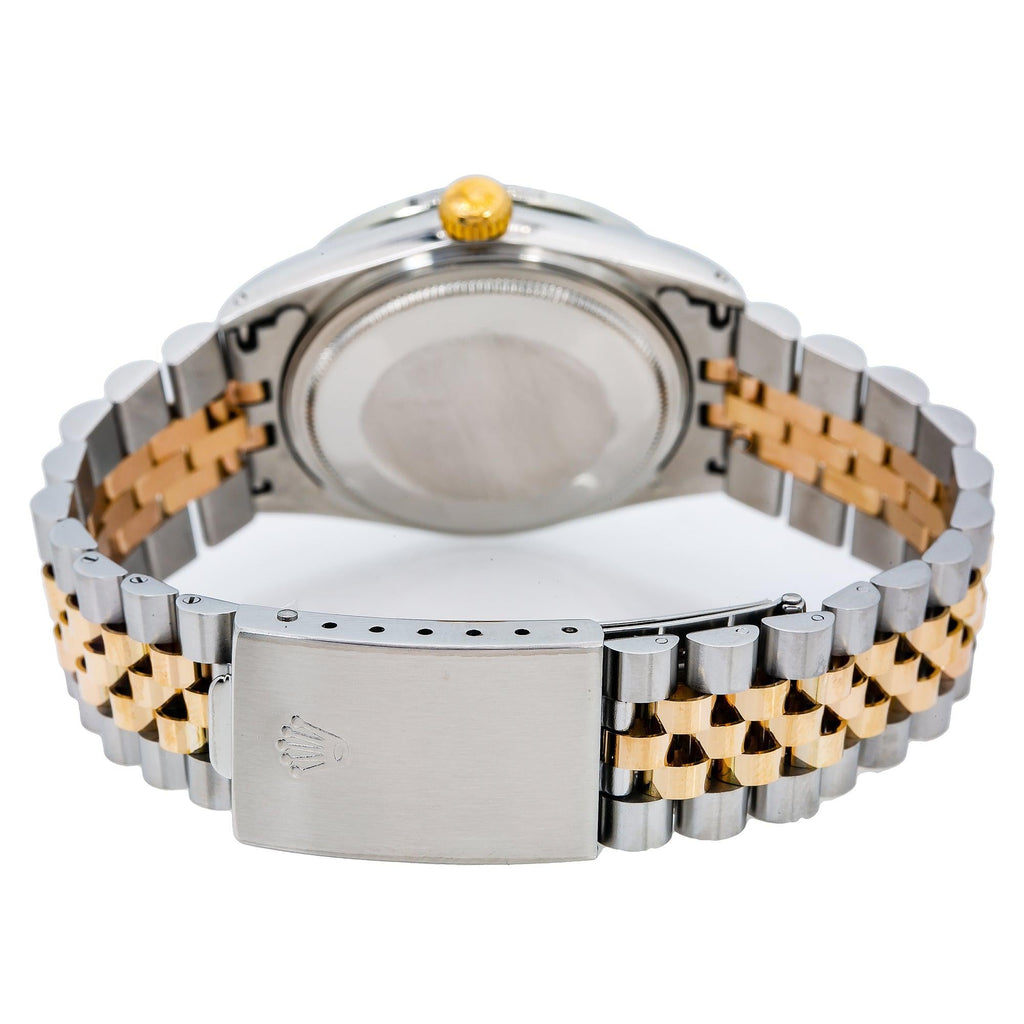 Pre-Owned Rolex Datejust 36MM 16013 Green Roman Diamond Dial Diamond Bezel Two Tone Yellow Gold Jubilee Bracelet 1.25ct