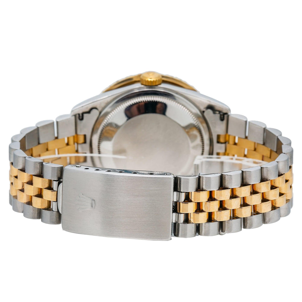 Pre-Owned Rolex Datejust 36MM 16233 Diamond Paved Blue Eastern Arabic Dial Diamond Bezel Two Tone Yellow Gold Jubilee Bracelet 4.75ct