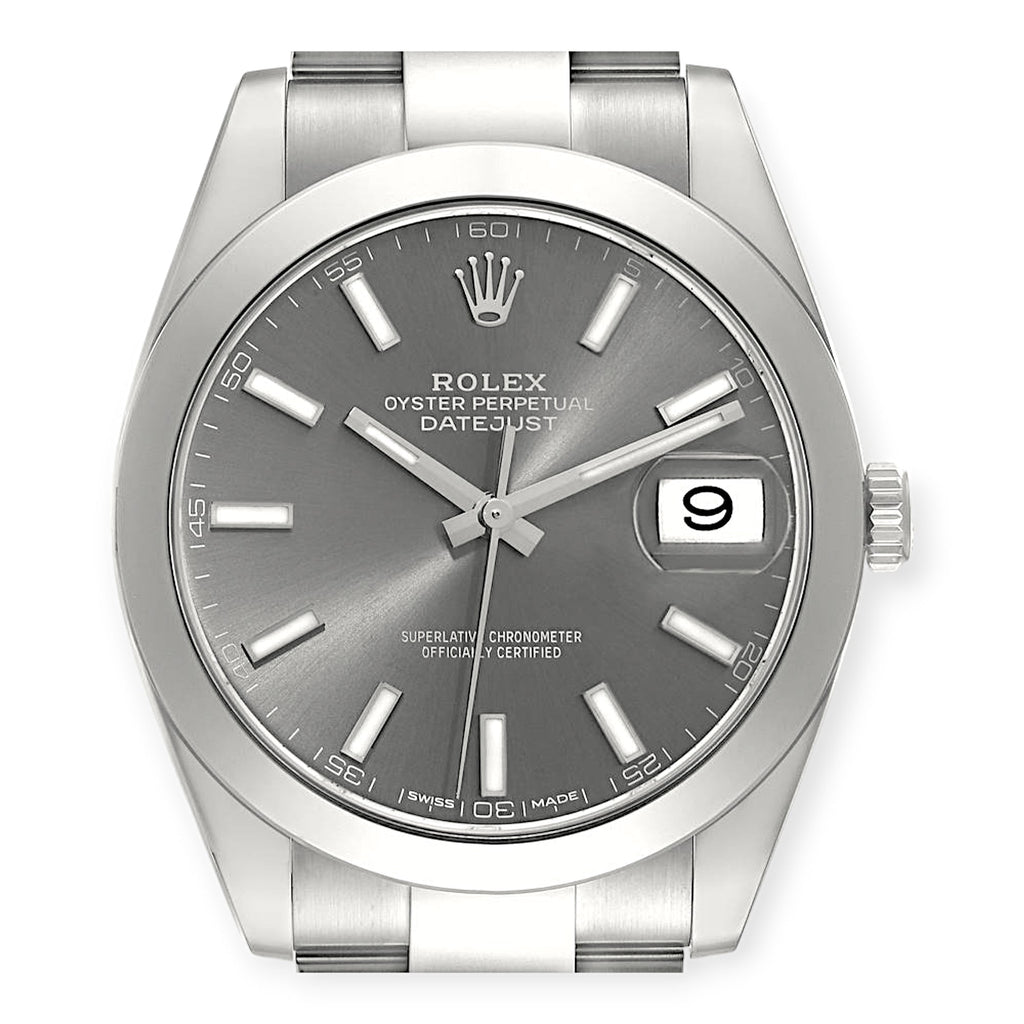 Pre-Owned Rolex Datejust 41 Slate Dial 126300 Smooth Bezel Steel Mens Watch