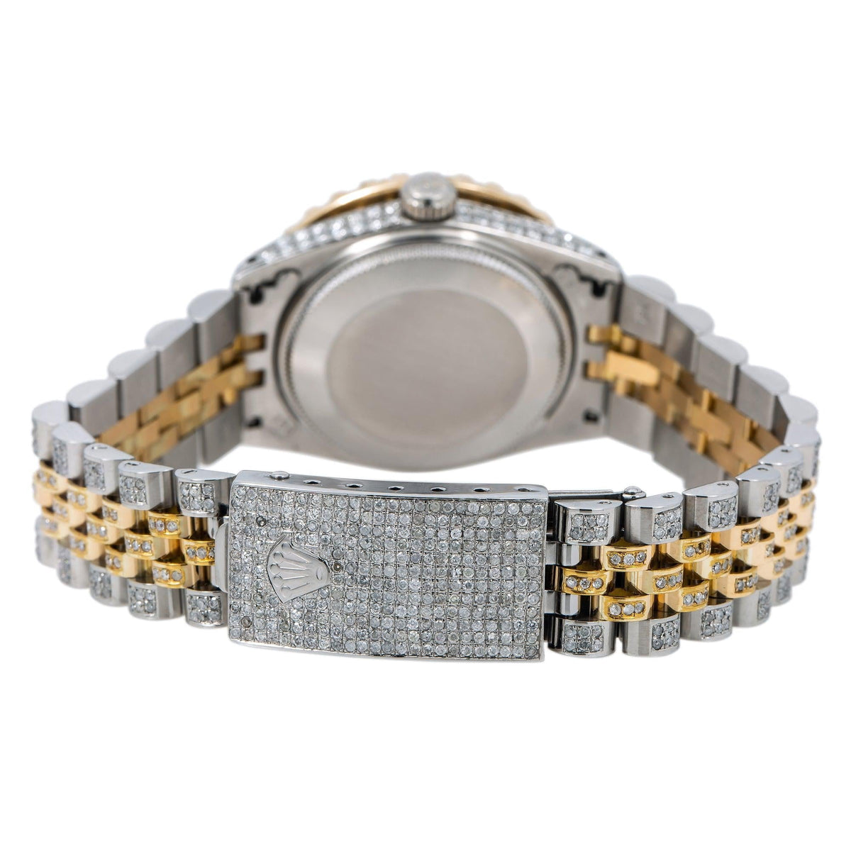 Pre-Owned Rolex Datejust 31MM 6824 Black Roman Diamond Dial Diamond Bezel Two Tone Yellow Gold Full Diamond Jubilee Bracelet