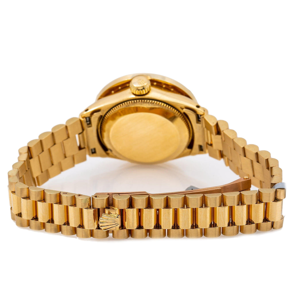 Pre-Owned Rolex Datejust 26MM 69178 Red Diamond Dial Diamond Bezel 18K Yellow Gold President Bracelet 0.95ct