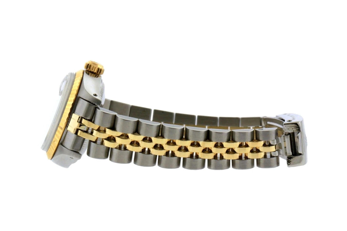 Pre-Owned Rolex Datejust 26MM 69173 Turquoise Diamond Dial Fluted Bezel Two Tone Yellow Gold Jubilee Bracelet