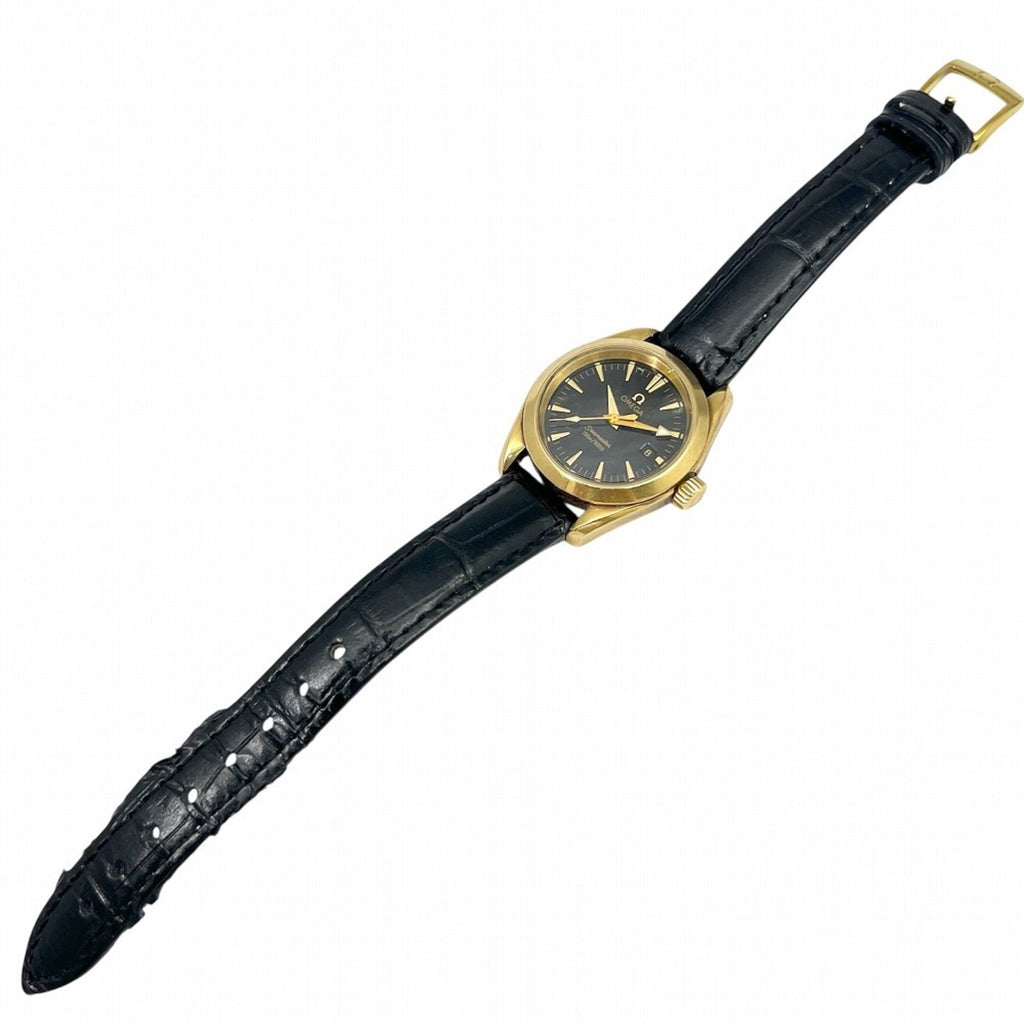 Pre-Owned OMEGA Seamaster Aqua Terra 150m K18YG Black Dial Quartz Watch 2677.50.32 Leather...