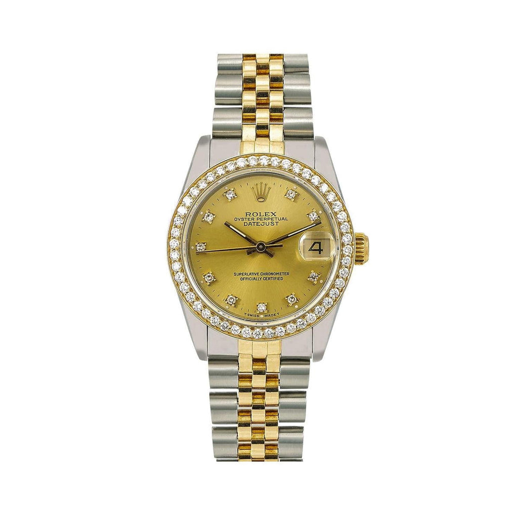 Pre-Owned Rolex Datejust 31MM 68273 Champagne Diamond Dial Diamond Bezel Two Tone Yellow Gold Jubilee Bracelet 1.05ct