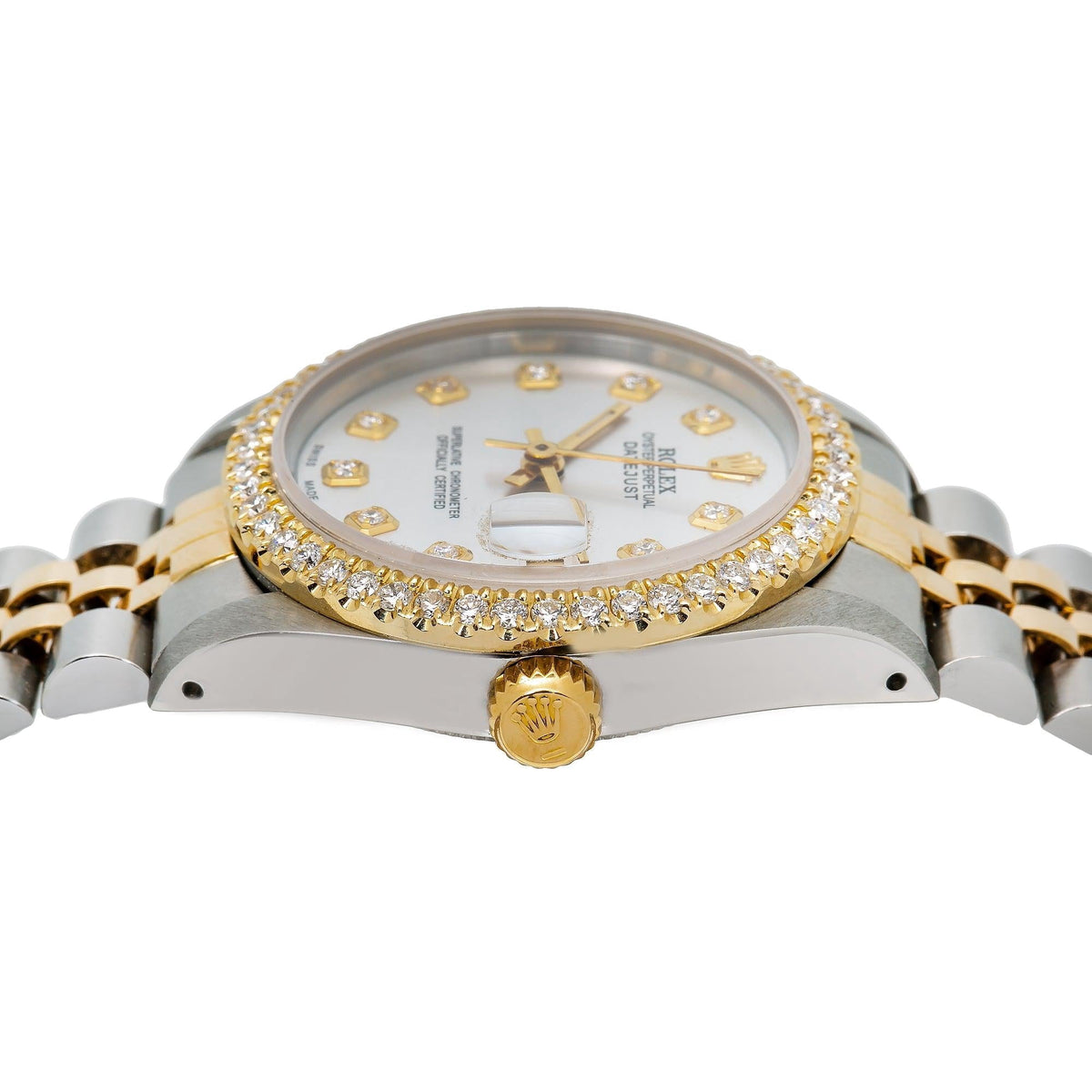 Pre-Owned Rolex Datejust 31MM 6824 Silver Diamond Dial Diamond Bezel Two Tone Yellow Gold Jubilee Bracelet