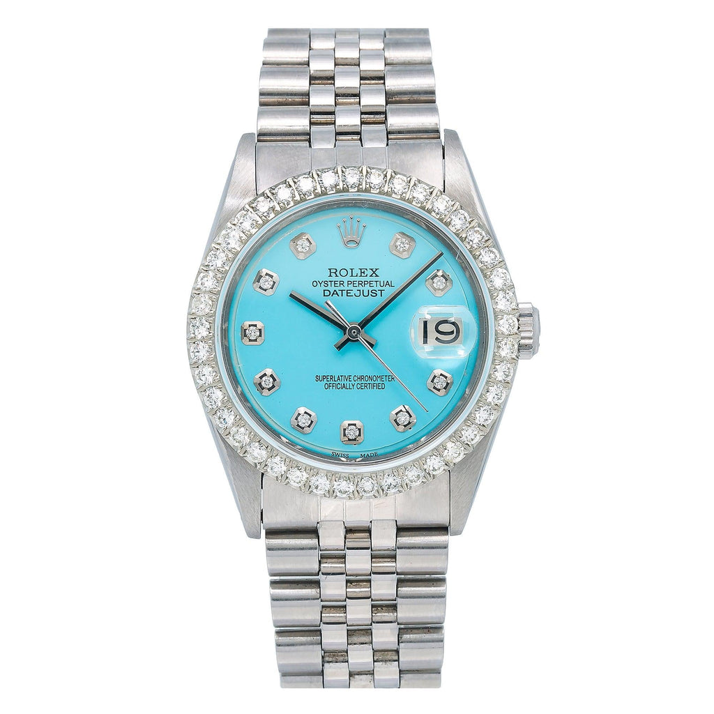 Pre-Owned Rolex Datejust 36MM 1601 Ice Blue Diamond Dial Diamond Bezel Stainless Steel Jubilee Bracelet