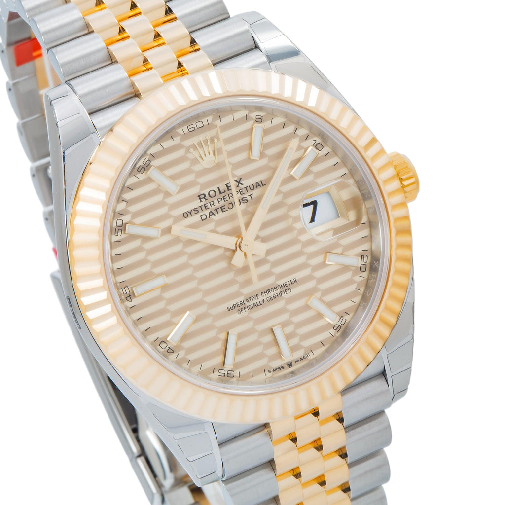 Pre-Owned Rolex Datejust 41MM 126333 Champagne Motif Dial Fluted Bezel Two Tone Yellow Gold Jubilee Bracelet