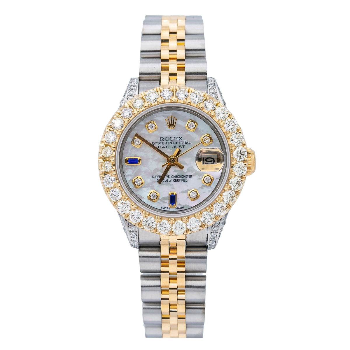 Pre-Owned Rolex Datejust 26MM 69173 Mother of Pearl Diamond Dial Diamond Bezel Two Tone Yellow Gold Jubilee Bracelet 2.75ct