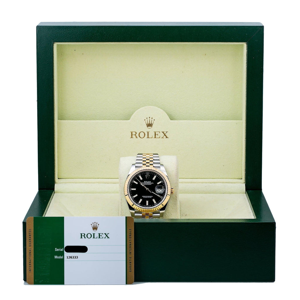 Pre-Owned Rolex Datejust 41MM 126333 Black Dial Fluted Bezel Two Tone Yellow Gold Jubilee Bracelet
