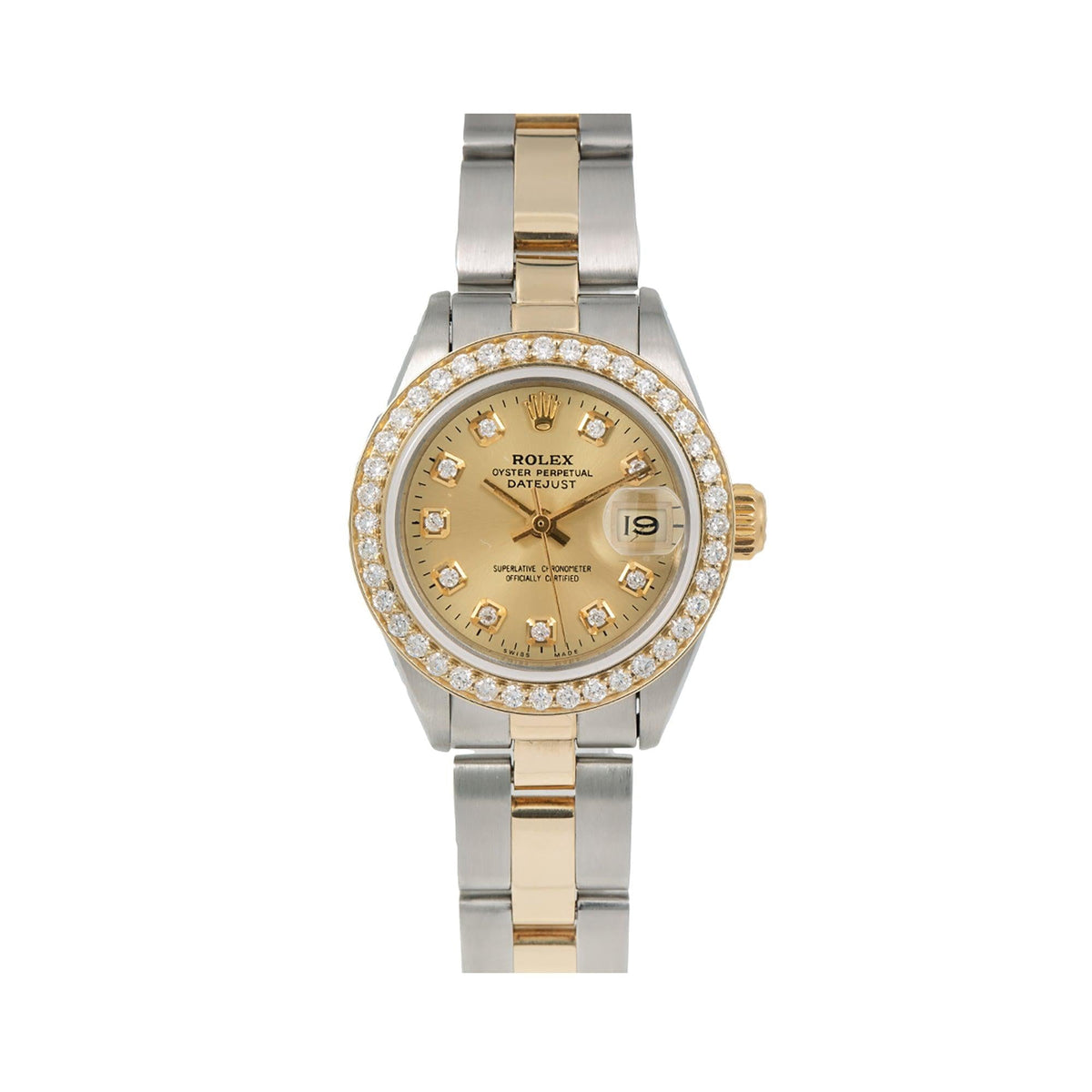 Pre-Owned Rolex Datejust 26MM 6917 Champagne Diamond Dial Diamond Bezel Two Tone Yellow Gold Oyster Bracelet 0.9ct