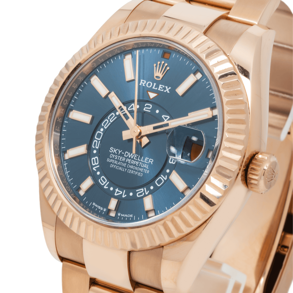 Pre-Owned Rolex Sky-Dweller 42MM 336935 Blue Dial Fluted Bezel 18K Rose Gold Oyster Bracelet