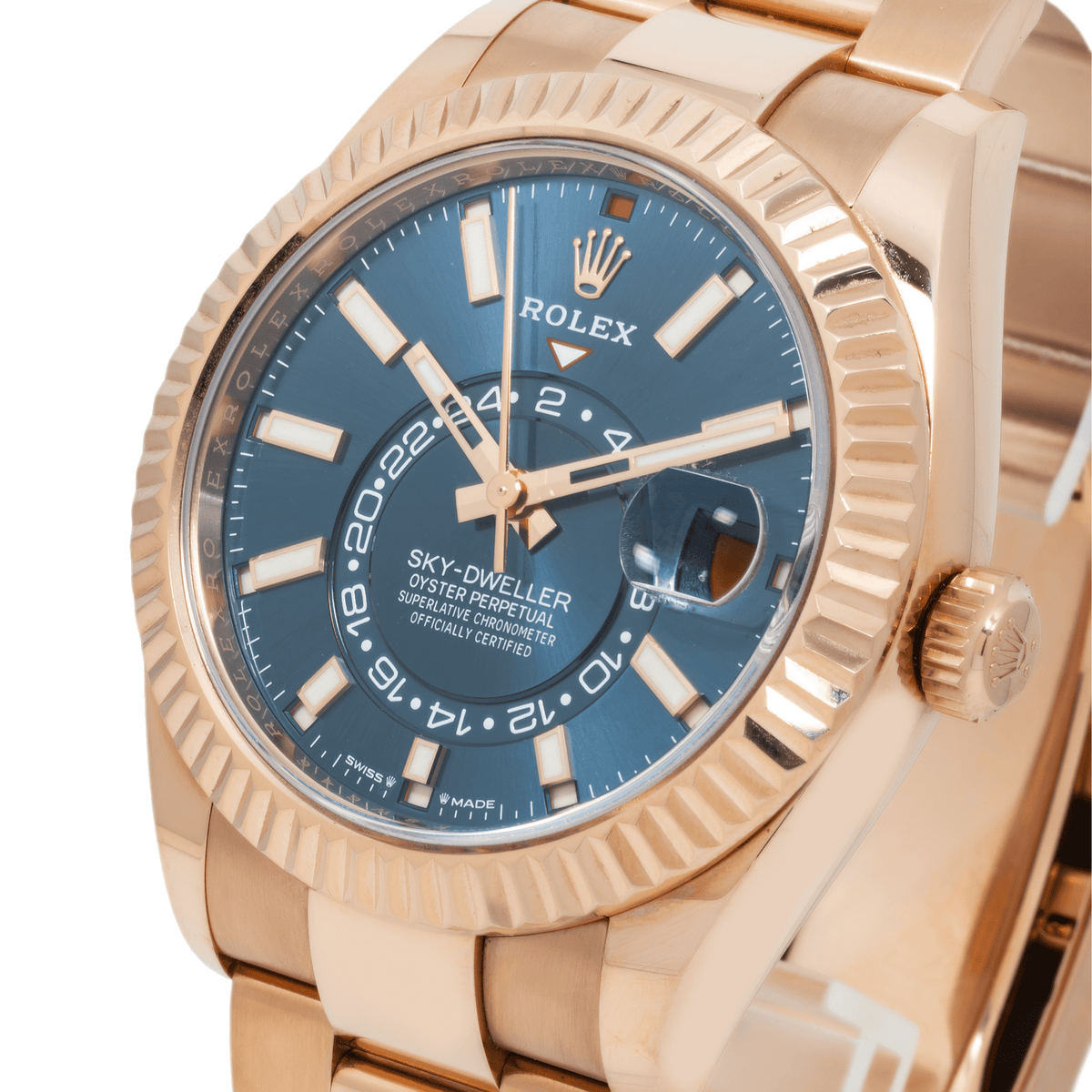 Pre-Owned Rolex Sky-Dweller 42MM 336935 Blue Dial Fluted Bezel 18K Rose Gold Oyster Bracelet