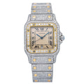 Pre-Owned Cartier Santos Galbée 29MM 1566 Champagne Roman Dial Yellow Gold Diamond Bezel Two Tone Yellow Gold Full Diamond Bracelet