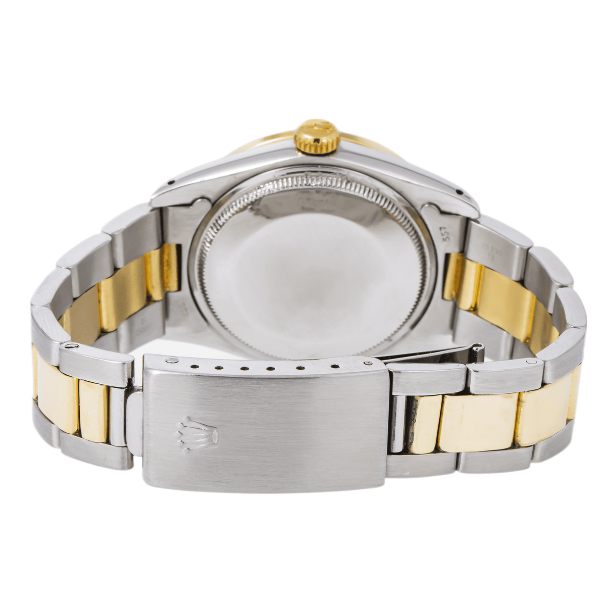 Pre-Owned Rolex Date 34MM 1505 Blue Diamond Dial Diamond Bezel Two Tone Yellow Gold Oyster Bracelet 1ct