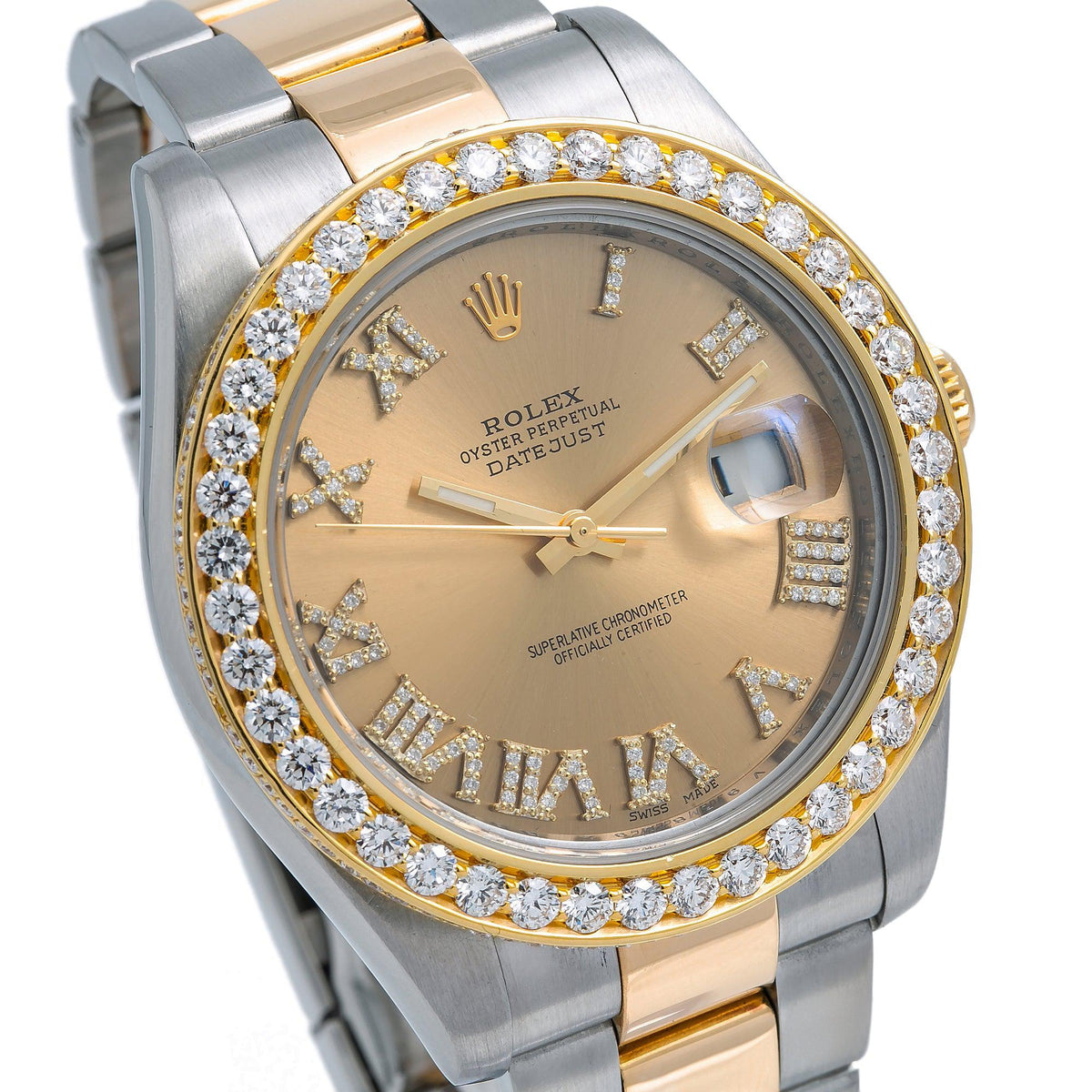 Pre-Owned Rolex Datejust II 41MM 116333 Champagne Roman Diamond Dial Diamond Bezel Two Tone Yellow Gold Oyster Bracelet