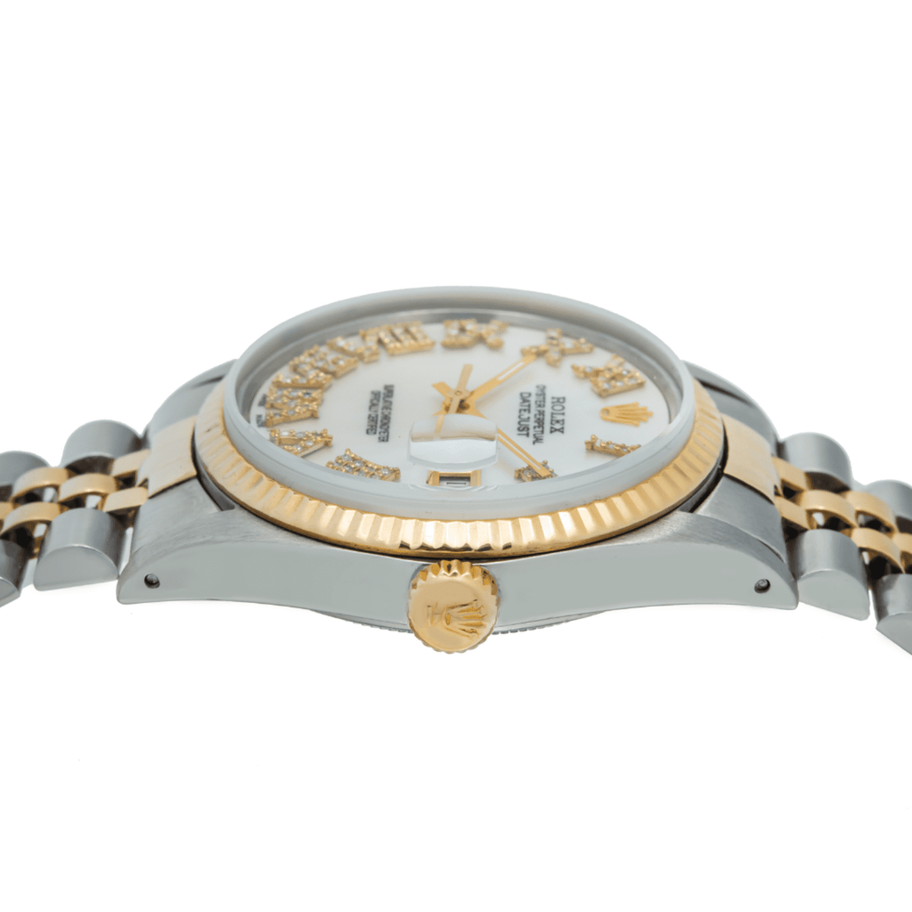 Pre-Owned Rolex Datejust 31MM 6824 Mother of Pearl Roman Diamond Dial Fluted Bezel Two Tone Yellow Gold Jubilee Bracelet