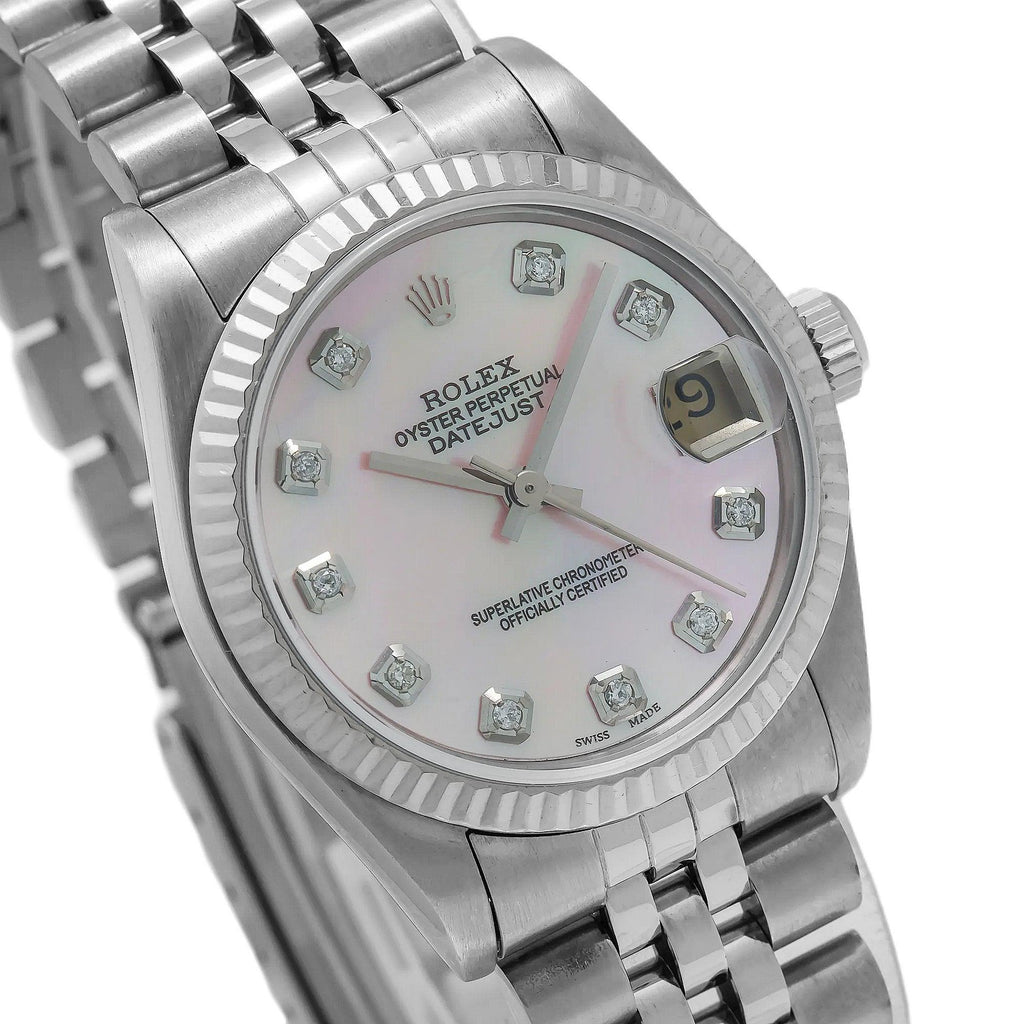 Pre-Owned Rolex Datejust 31MM 68274 Pink Mother of Pearl Diamond Dial Fluted Bezel Stainless Steel Jubilee Bracelet