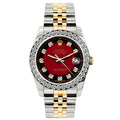 Pre-Owned Rolex Datejust 26MM 6917 Red Diamond Dial Diamond Bezel Two Tone Yellow Gold Jubilee Bracelet 1.2ct