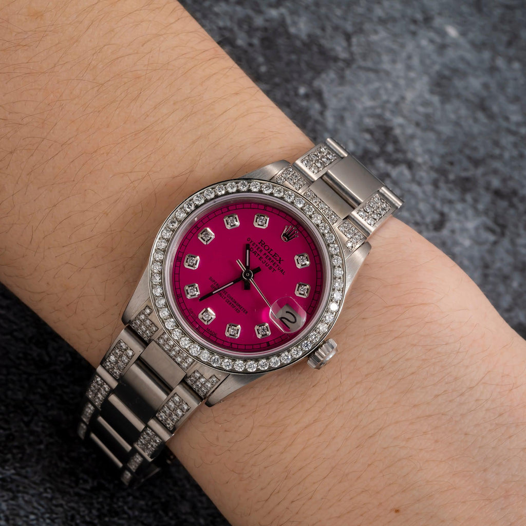 Pre-Owned Rolex Datejust 31MM 78240 Pink Diamond Dial Diamond Bezel Stainless Steel Semi Diamond Oyster Bracelet