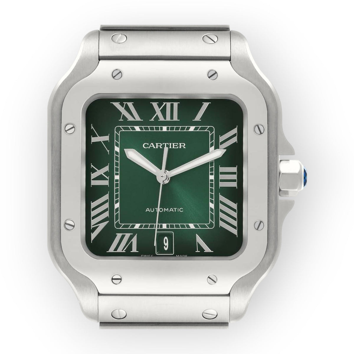 Pre-Owned Cartier Santos Large Green Dial Steel Mens Watch WSSA0062