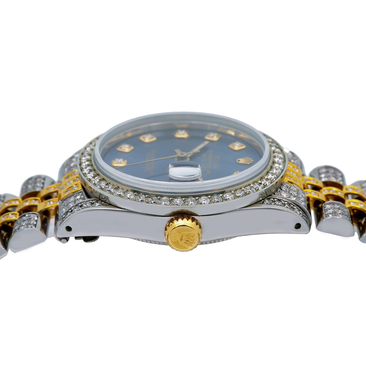 Pre-Owned Rolex Datejust 31MM 6824 Blue Diamond Dial Diamond Bezel Two Tone Yellow Gold Full Diamond Jubilee Bracelet