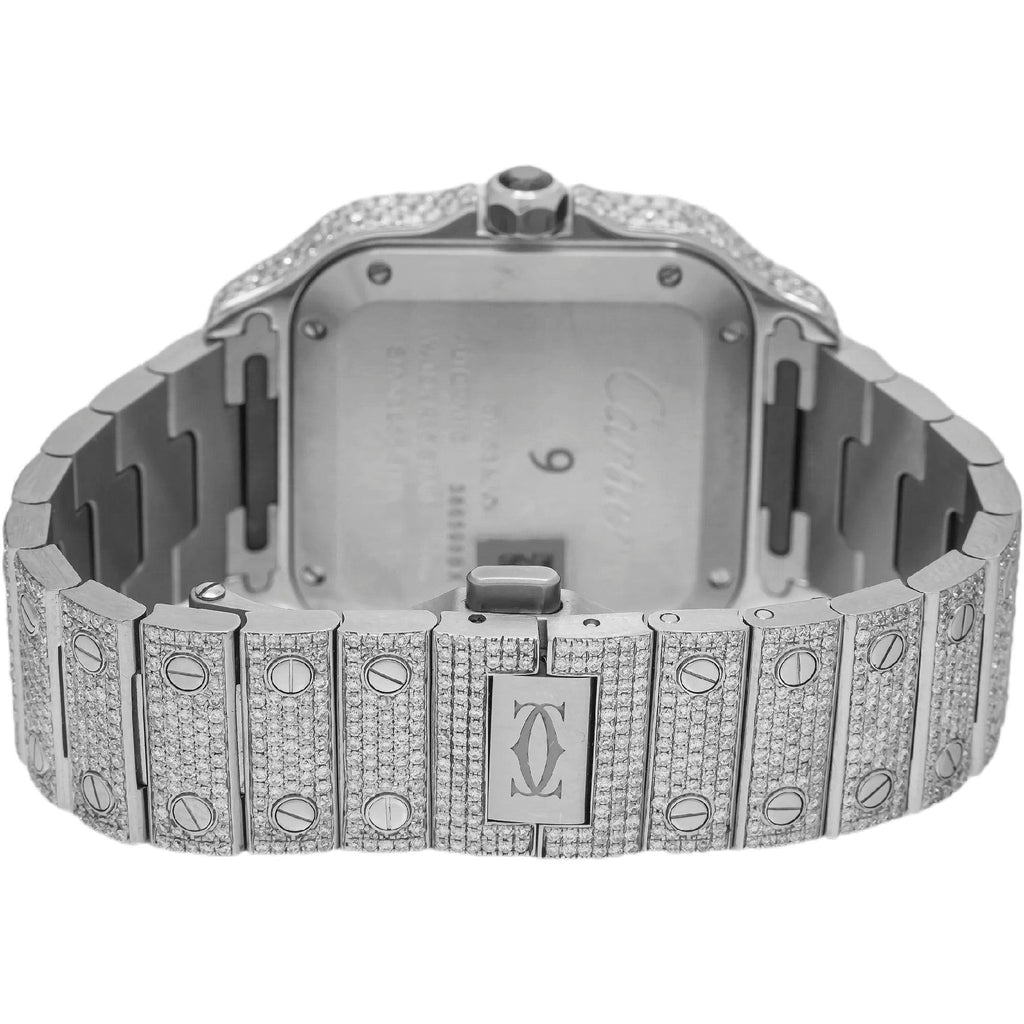 Pre-Owned Cartier Santos 35.1MM WSSA0029 Diamond Paved Roman Dial Diamond Paved Bezel Stainless Steel Full Diamond Bracelet 11.65ct