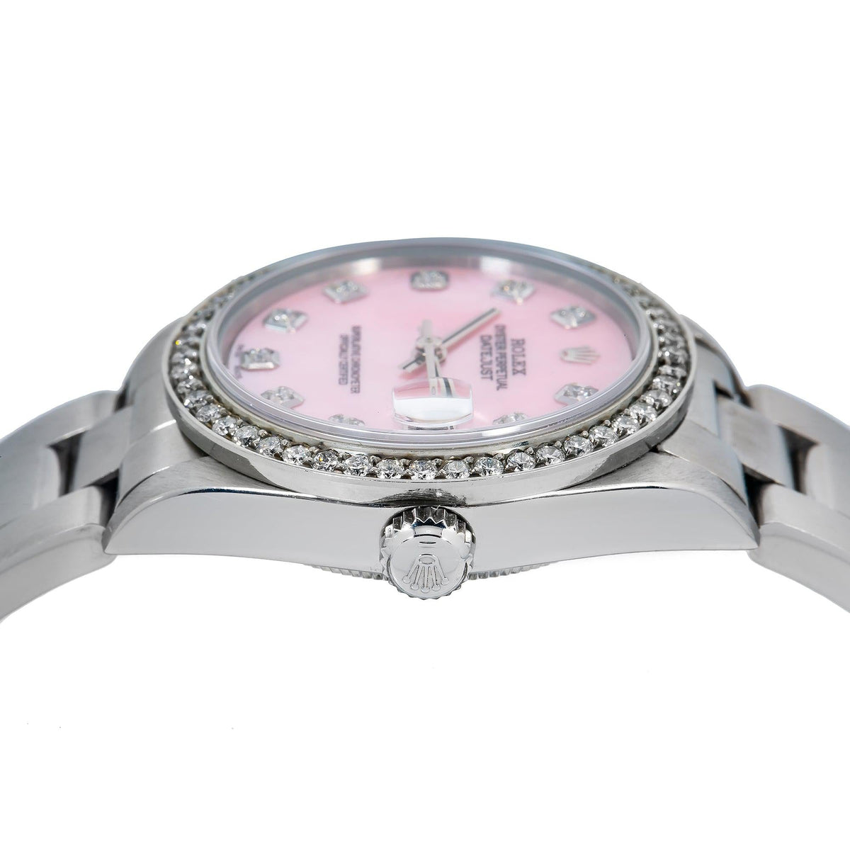 Pre-Owned Rolex Datejust 31MM 78240 Pink Mother of Pearl Diamond Dial Diamond Bezel Stainless Steel Oyster Bracelet 1.05ct