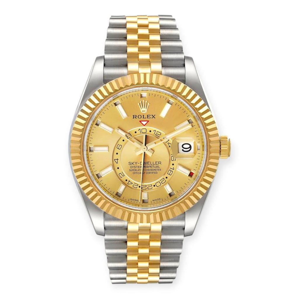 Pre-Owned Rolex Sky-Dweller 326933 Men’s Stainless Steel and Yellow Gold Champagne Dial 42mm Automatic Watch –