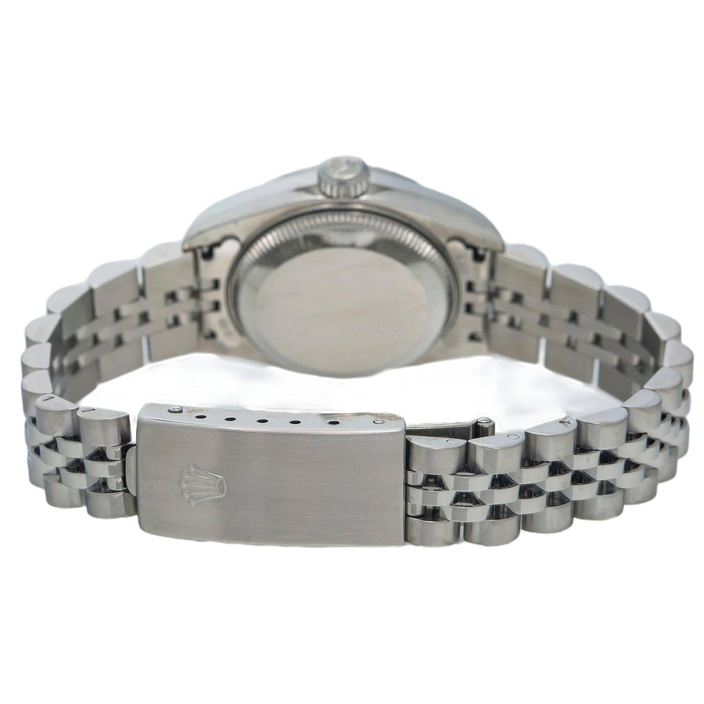 Pre-Owned Rolex Date 26MM 79240 Everose Arabic Dial Engine Turned Bezel Stainless Steel Jubilee Bracelet