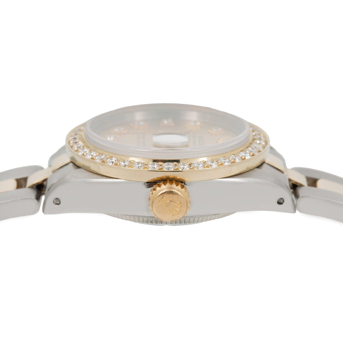 Pre-Owned Rolex Datejust 26MM 6917 Champagne Diamond Dial Diamond Bezel Two Tone Yellow Gold Oyster Bracelet 0.9ct