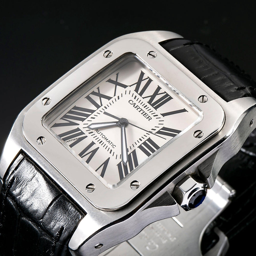 Pre-Owned Cartier Santos 100 2656 38MM White Dial With Leather Bracelet