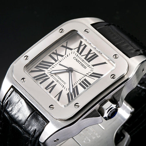 Pre-Owned Cartier Santos 100 2656 38MM White Dial With Leather Bracelet