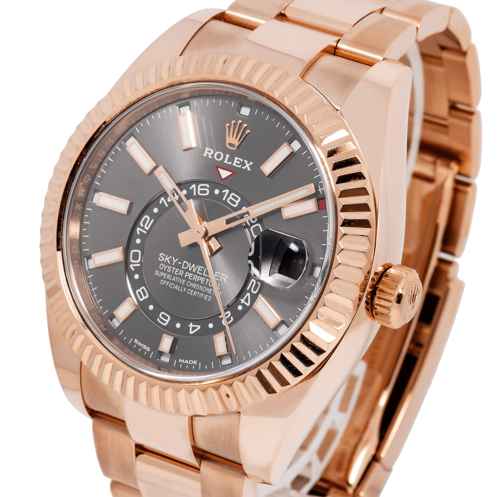 Pre-Owned Rolex Sky-Dweller 42MM 336935 Gray Dial Fluted Bezel 18K Rose Gold Oyster Bracelet