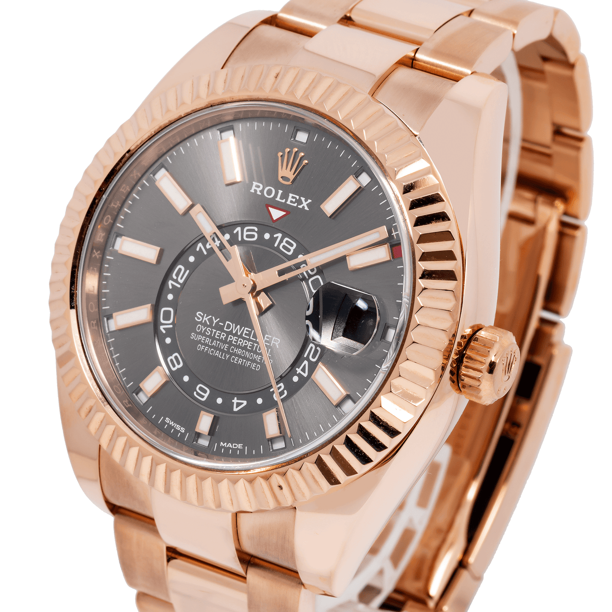 Pre-Owned Rolex Sky-Dweller 42MM 336935 Gray Dial Fluted Bezel 18K Rose Gold Oyster Bracelet