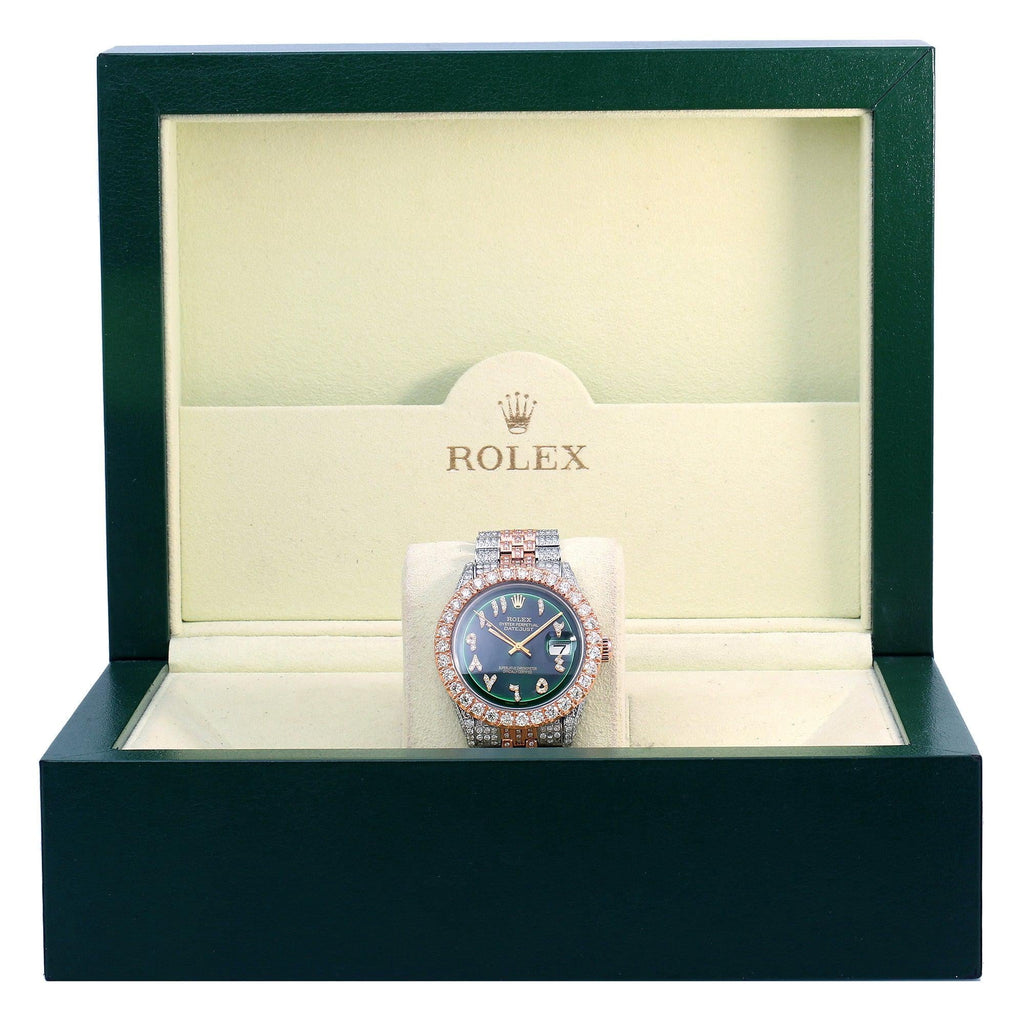 Pre-Owned Rolex Datejust 36MM 1601 Green Eastern Arabic Diamond Dial Diamond Bezel Two Tone Rose Gold Full Diamond Jubilee Bracelet