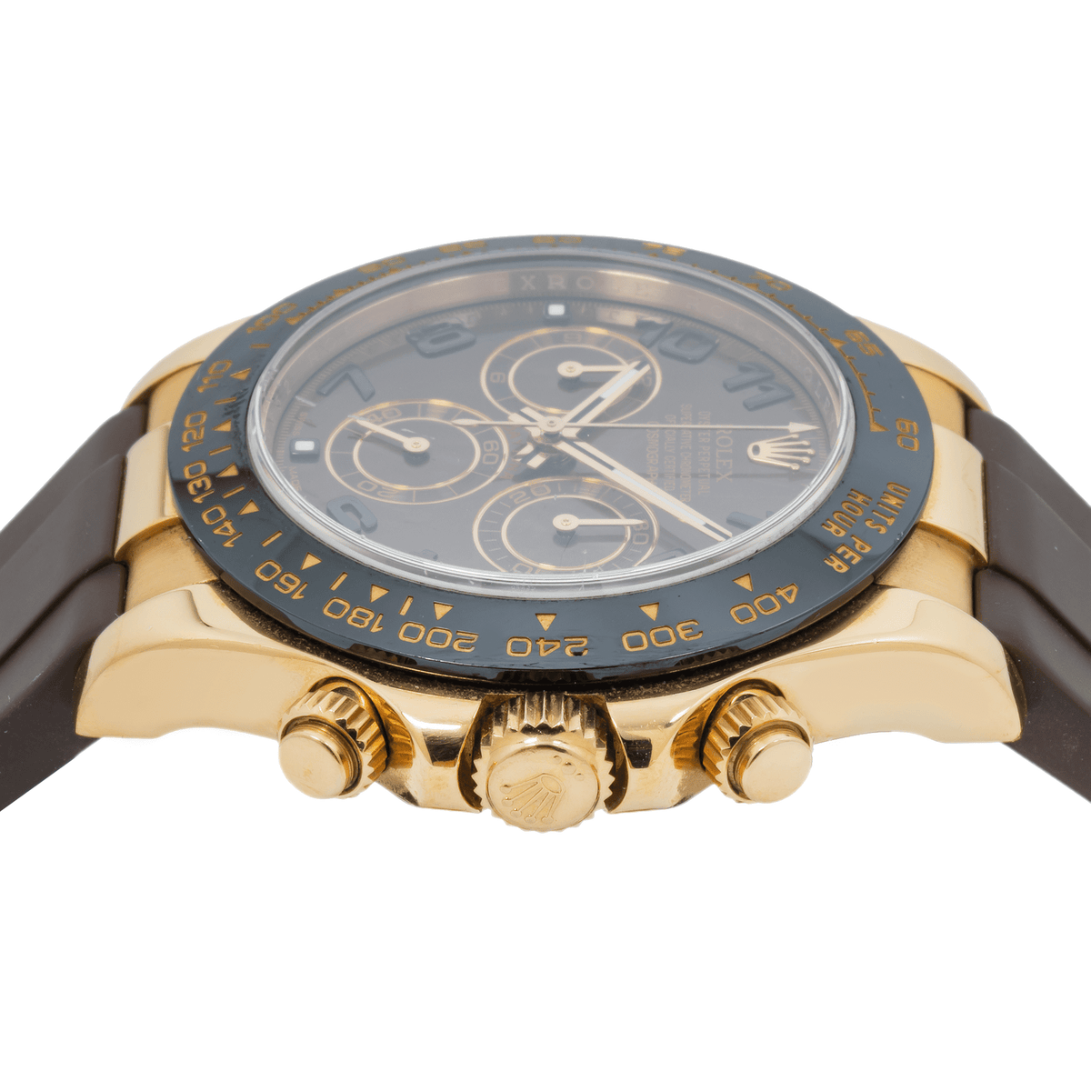 Pre-Owned Rolex Cosmograph Daytona 40MM 116515LN Chocolate Arabic Dial Black Ceramic Tachymeter Bezel Brown Rubber Strap
